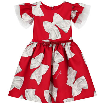 Girls Red Satin Bow Dress